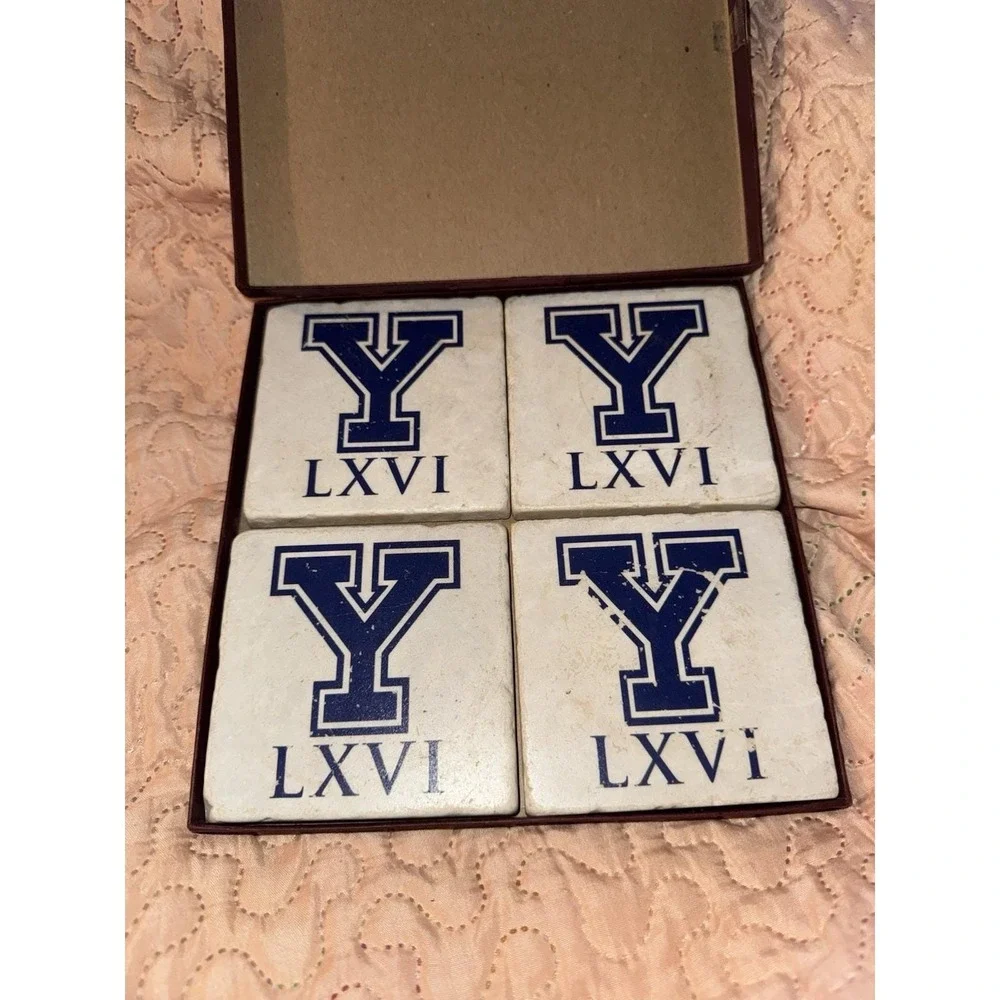Set Of 4 Yale University Marble Coasters